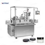 ავტომატური მბრუნავი კოსმეტიკური კრემის ქილების შემავსებელი დალუქვის ხრახნიანი საფარის ხაზი