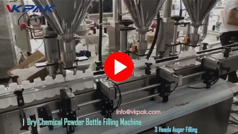 ავტომატური სამი თავიანი ფხვნილის ბოთლის შემავსებელი მანქანა